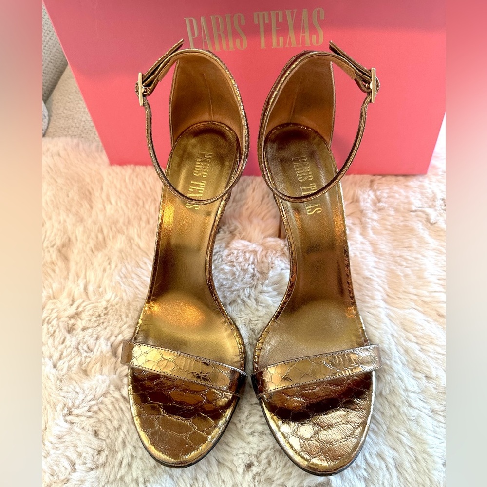 Paris Texas Metallic Printed Python Stiletto Sand… - image 2